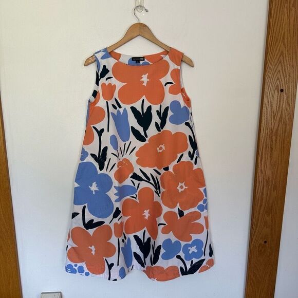 Marimekko for Uniqlo Women’s Fuzzy Peach Blue Pine Green Abstract Large Print Fl - Picture 2 of 10